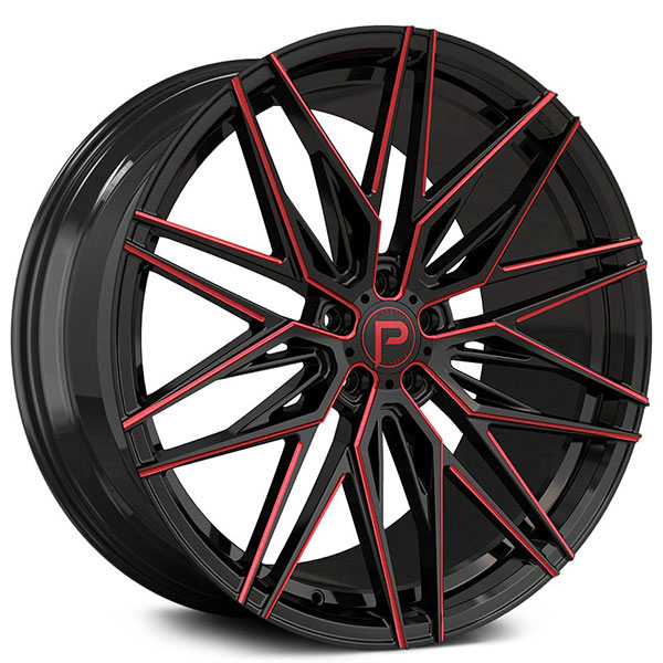 20" Pinnacle Wheels P210 Majestic Gloss Black with Red Milled Rims
