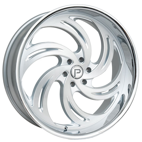 26" Pinnacle Wheels P300 Phoenix Silver Machined with Chrome Lip Rims