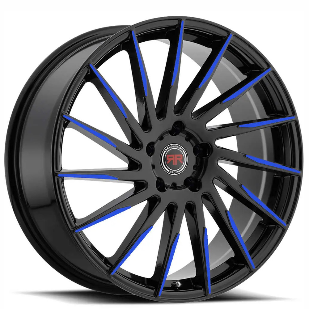 20" Revolution Racing Wheels RR15 Black with Blue Tips Rims