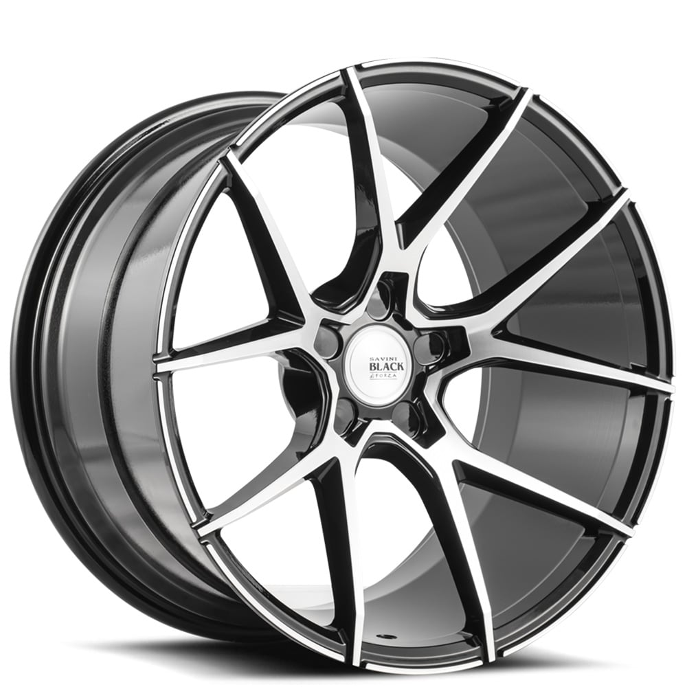 20" Staggered Savini Wheels Black Di Forza BM14 Machined Black Rims # ...