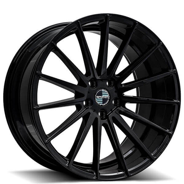 22" Staggered Sporza Wheels Pentagon Gloss Black Concave Rims 