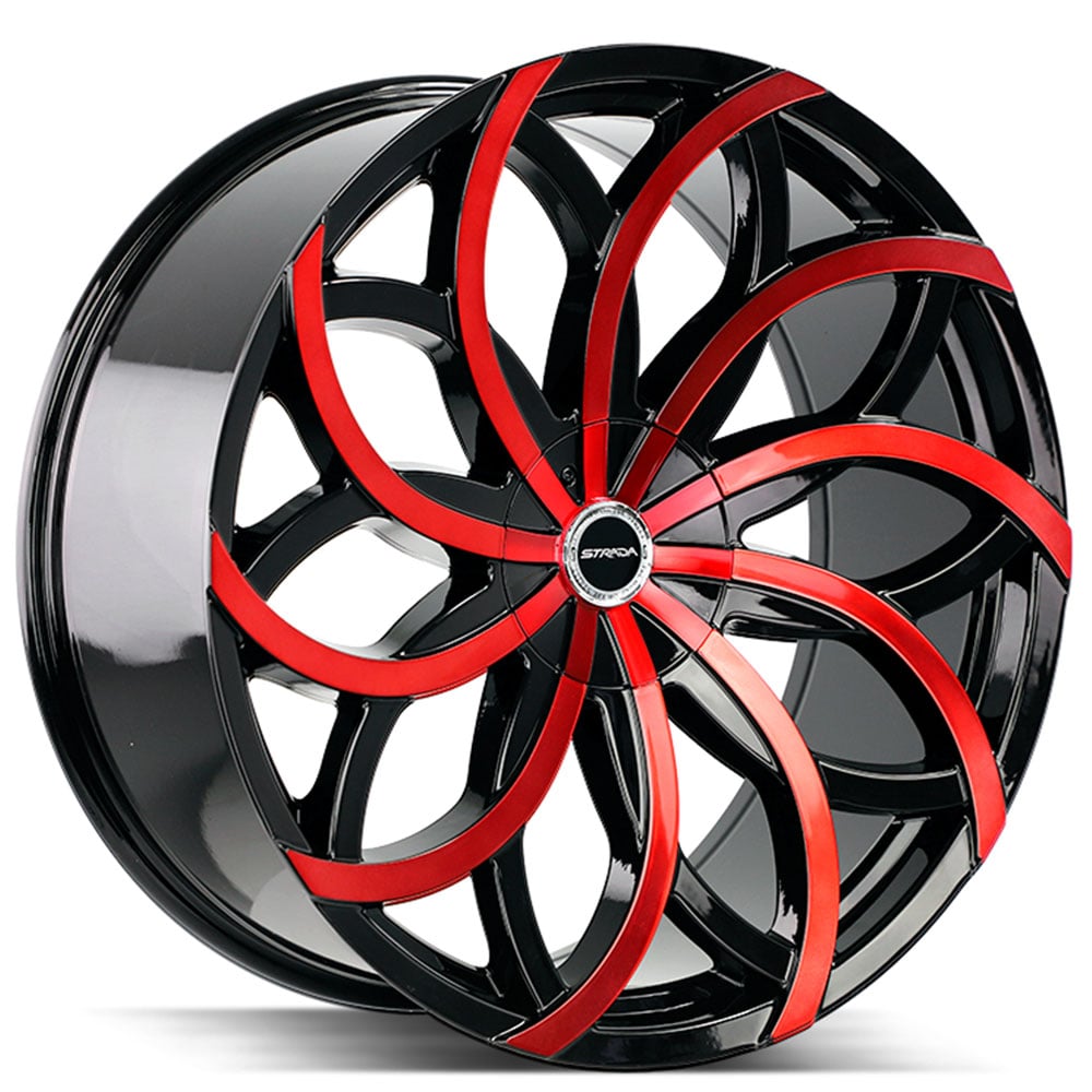 24" Strada Wheels Huracan Gloss Black Candy Red Machined Rims 