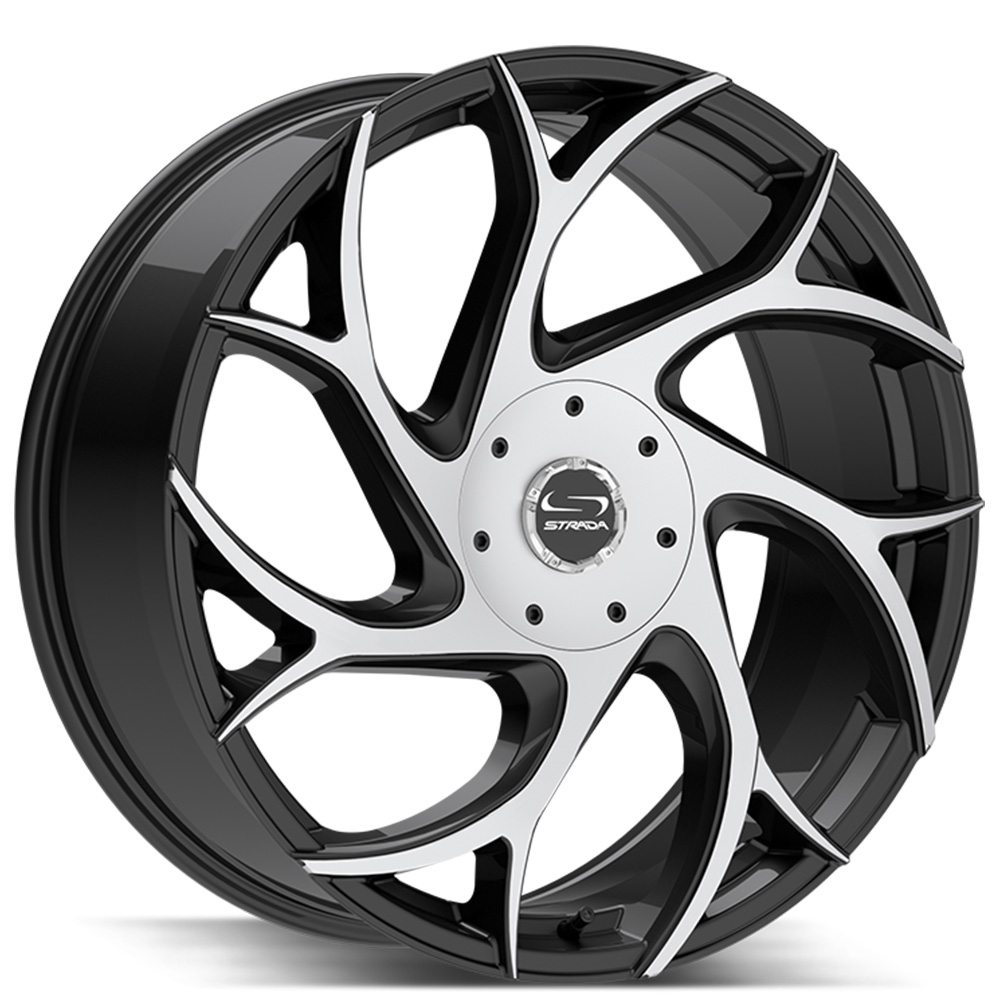 24x8.5" Strada Wheels Inferno Gloss Black Machined Rims