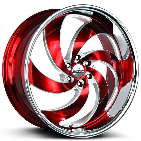 24" Strada Wheels Retro 6 Gloss Red Milled with SS Lip Rims