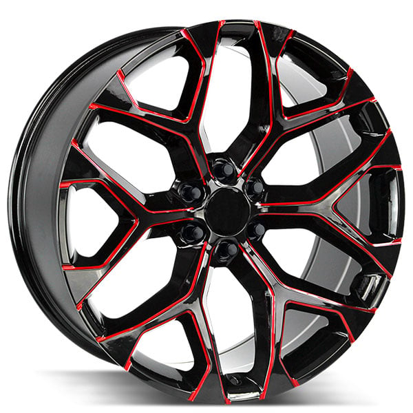 28" Strada Wheels Snowflake Gloss Black with Candy Red Milled OEM Replica Rims