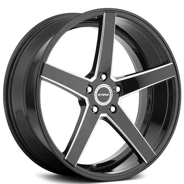 22x8.5" Strada Wheels Perfetto Gloss Black Milled Rims 