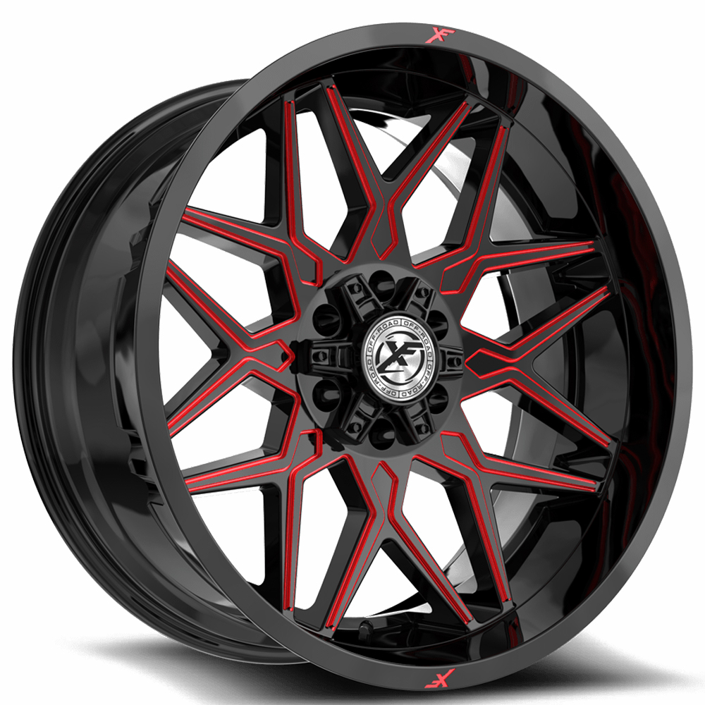 17" XF Off-Road Wheels XF-238 Gloss Black with Red Milled Rims
