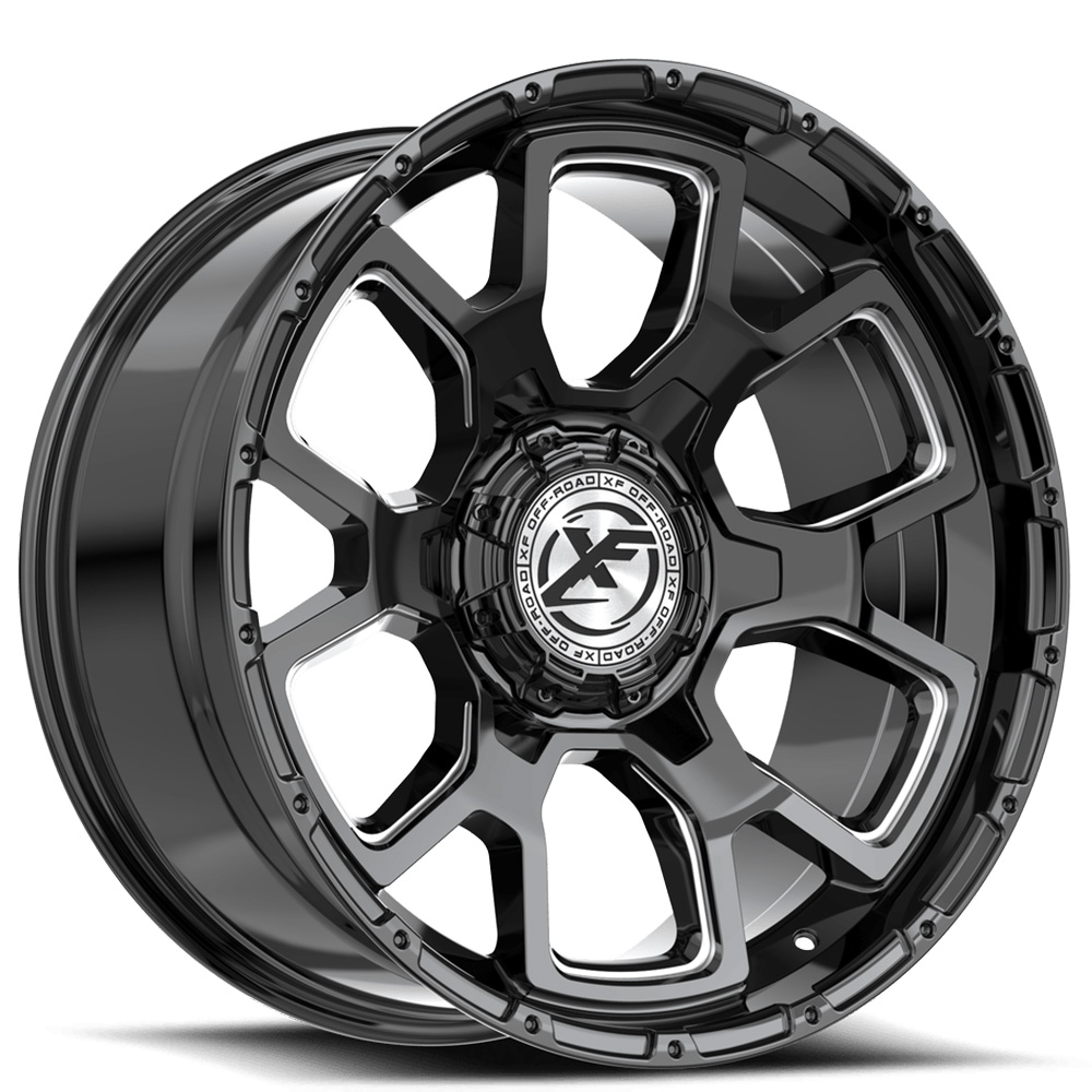 20" XF Off-Road Wheels XF-OE-501 Gloss Black Milled Rims 