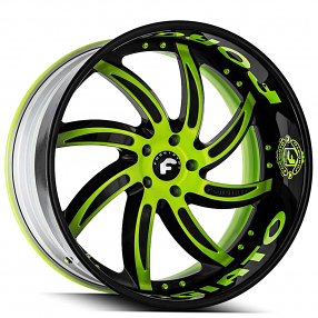 20" Forgiato Wheels Azioni 2-Tone Gloss Black with Lime Green Accents Lettering Forged Rims 