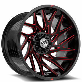 20" XF Off-Road Wheels XF-229 Gloss Black with Red Milled Rims  