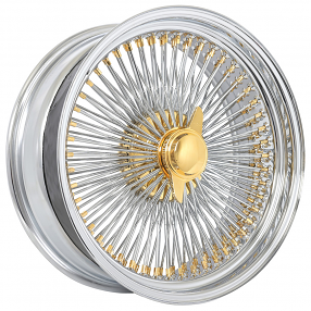 22x8" LA Wire Wheels Standard 150-Spokes Straight Lace American Gold Plating with Chrome Rims