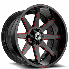 20" XF Off-Road Wheels XF-236 Gloss Black with Red Milled Rims  