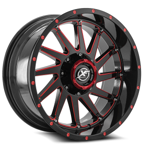 20" XF Off-Road Wheels XF-216 Gloss Black with Red Milled Rims 