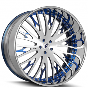 22" Forgiato Wheels Cravatta 2-Tone Brushed Silver with Electric Blue Accents with Chrome Lip Forged Rims 