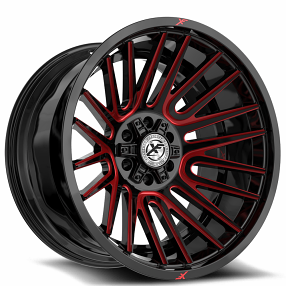 17" XF Off-Road Wheels XF-234 Gloss Black with Red Machined Rims 