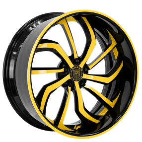 22" Lexani Forged Wheels LF-779 Kratos Gloss Black with Yellow Face and Pin Stripe Lip Rims
