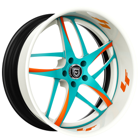 19" Lexani Forged Wheels LF-746 Bavaria White with Teal and Orange Rims