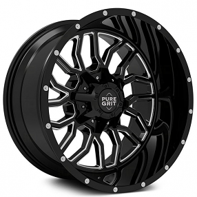 20" Pure Grit Wheels PG103 Ambition Gloss Black Milled Off-Road Rims 