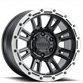 17" Raceline Wheels 956BS Compass Satin Black with Silver Ring Off-Road Rims