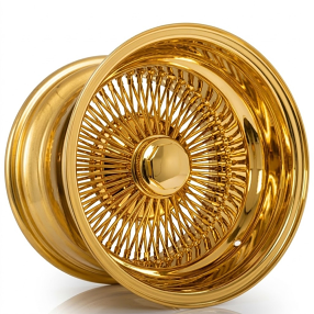 15x10" LA Wire Wheels Reverse 100-Spoke Straight Lace Full American Gold Plating Rims