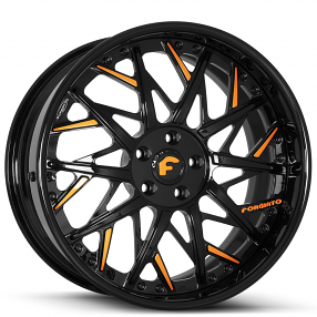 20" Forgiato Wheels Blocco Gloss Black with Racing Orange Accents Forged Rims 