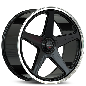 22" Giovanna Wheels Cinque Gloss Black with Polished Lip Flow Formed Spindle Cap Rims
