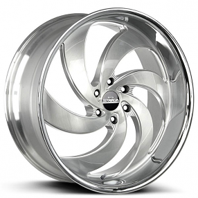 24" Strada Wheels Retro 6 Silver with Brushed Face and SS Lip Rims 
