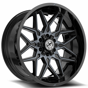 22" XF Off-Road Wheels XF-238 Gloss Black with Titanium Machined Double Tint Rims 