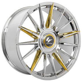 24" Lexani Wheels Lotus-XL Custom Gold over Chrome Accents Rims
