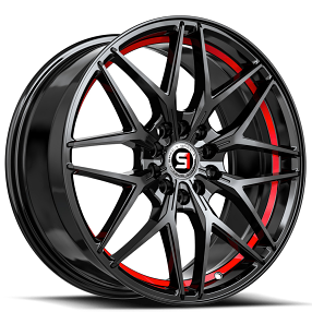 18" SPEC-1 Wheels SP-60 Gloss Black with Red Undercut Rims 