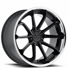 20" Staggered Blaque Diamond Wheels BD-23 Gloss Black with Chrome SS Lip Rims
