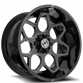 22" XF Off-Road Wheels XF-233 Gloss Black Milled Rims 