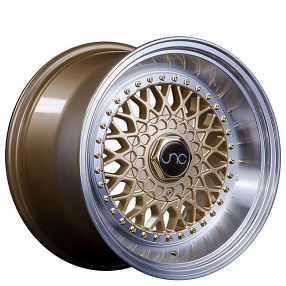17x8.5/10" JNC 004S Gold Center with Machined Lip and Gold Rivets Wheels (5x114/100, +15/25mm) 