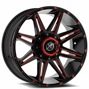 22" XF Off-Road Wheels XF-220 Gloss Black with Red Milled Rims 