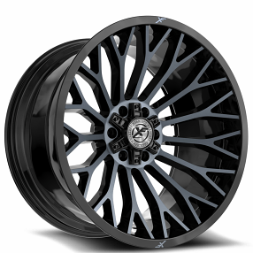 22" XF Off-Road Wheels XF-237 Gloss Black with Titanium Machined Double Tint Rims 
