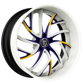 19/20" Lexani Forged Wheels LF-745 Calypso White with Dark Purple and Yellow Accents Rims 