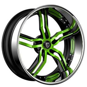 19" Lexani Forged Wheels LF-737 Opus Candy Green with Black Accents Face and Chrome Lip Rims
