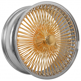 22x8" LA Wire Wheels FWD 150-Spoke Straight Lace Chrome with American Gold Plating Center Rims