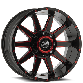 20" XF Off-Road Wheels XF-219 Gloss Black with Red Milled Rims 
