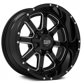 22" Pure Grit Wheels PG101 Grit Gloss Black Milled Off-Road Rims 