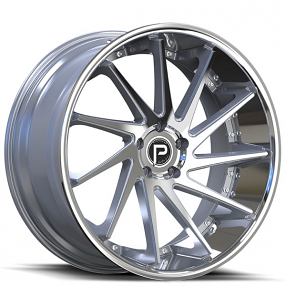 20" Staggered Pinnacle Wheels P216 Epic Silver Machined Milled with SS Lip Rims 