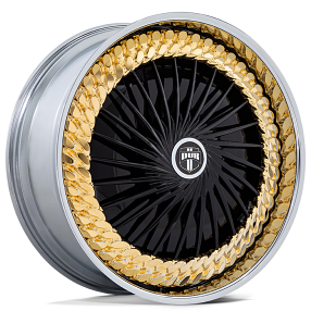 24" Dub Forged Wheels S835 Lynk Gold with Gloss Black Face with Polished Lip Spinner Rims