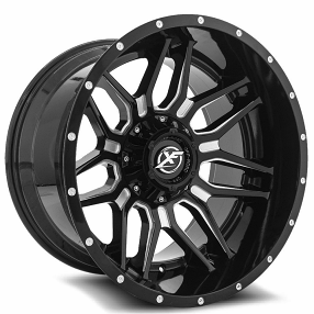 20" XF Off-Road Wheels XF-222 Gloss Black Milled Rims 