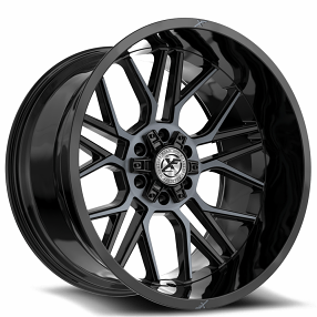 22" XF Off-Road Wheels  XF-235 Gloss Black with Titanium Machined Double Dark Rims 
