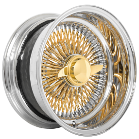 14x7" LA Wire Wheels Reverse 100-Spoke Straight Lace American Gold Plating Spokes with Chrome Nipples and Lip Rims