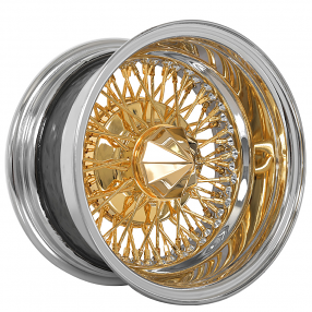 14x7" LA Wire Wheels Reverse 72-Spoke Cross Lace Chrome with American Gold Plating Center Rims 