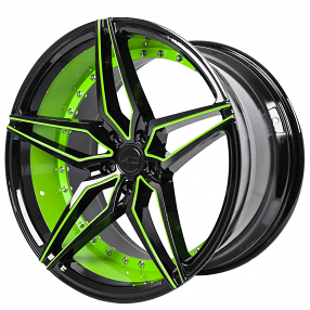 20" Staggered AC Wheels AC01 Gloss Black with Lime Green Inner Extreme Concave Rims