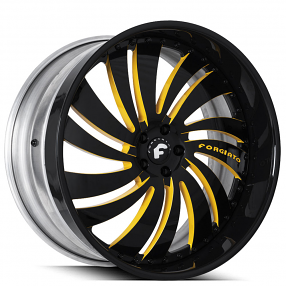 21" Forgiato Wheels Canale-L 2-Tone Gloss Black with Yellow Accents with Black Lip Forged Rims 