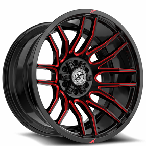 24" XF Off-Road Wheels XF-232 Gloss Black with Red Milled Rims   