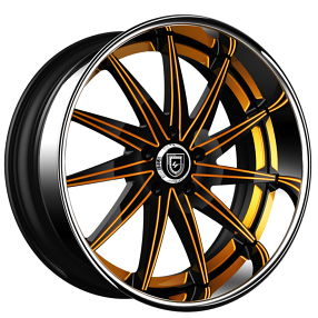 19" Lexani Forged Wheels LF-751 Topaz Black with Orange Accents Face with Chrome Lip Rims